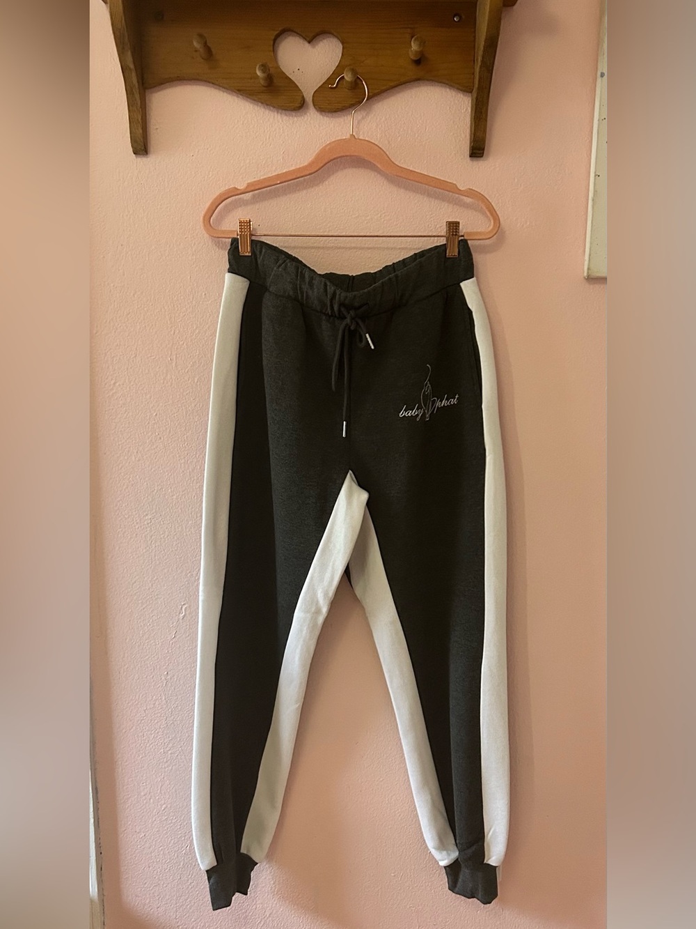Baby Phat dark gray and white colorblock joggers